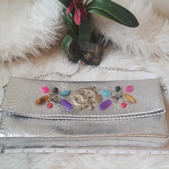 Silver Metallic Snakeskin Stamped Large Party Bag - Picture 8 of 8